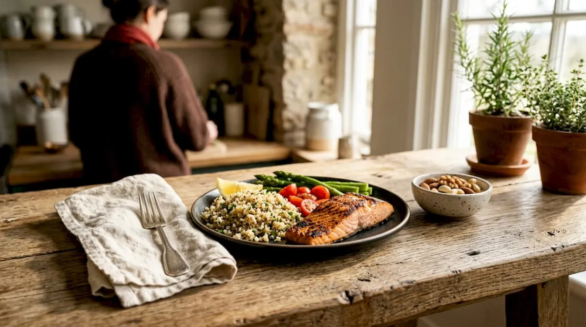 Close-up of a protein rich meal plate