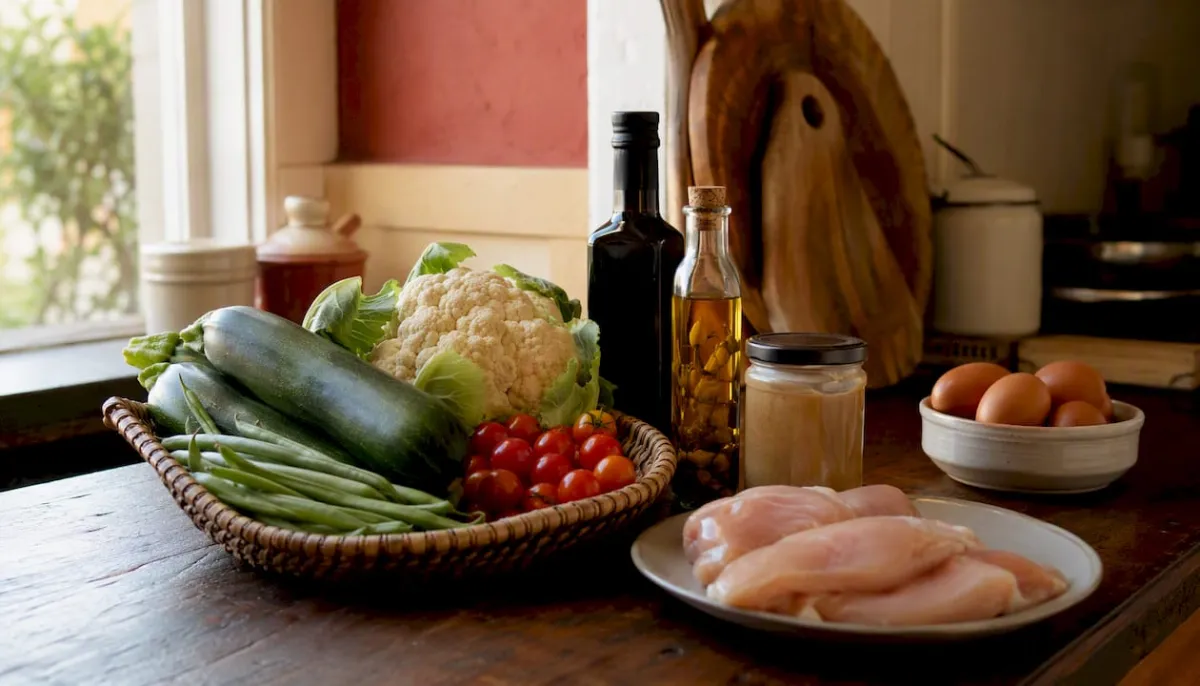 Organized Whole30 grocery items on kitchen counter