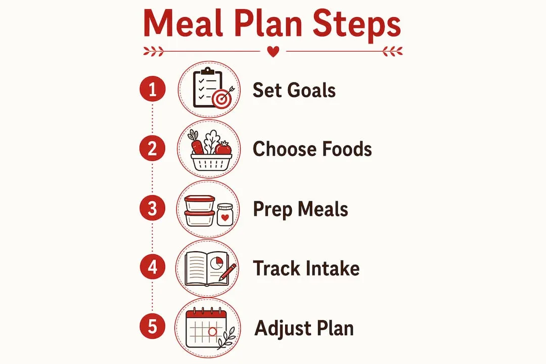 Infographic showing step-by-step meal planning for weight loss