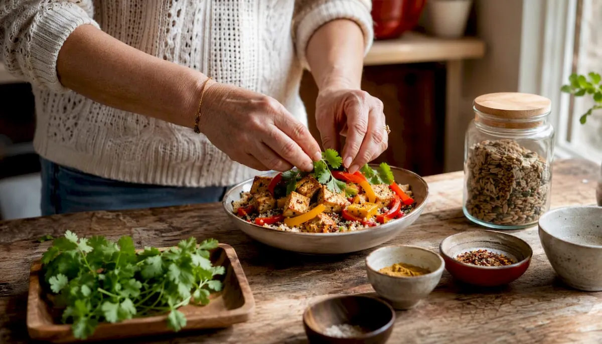 Hands plating nutritious menopause meal