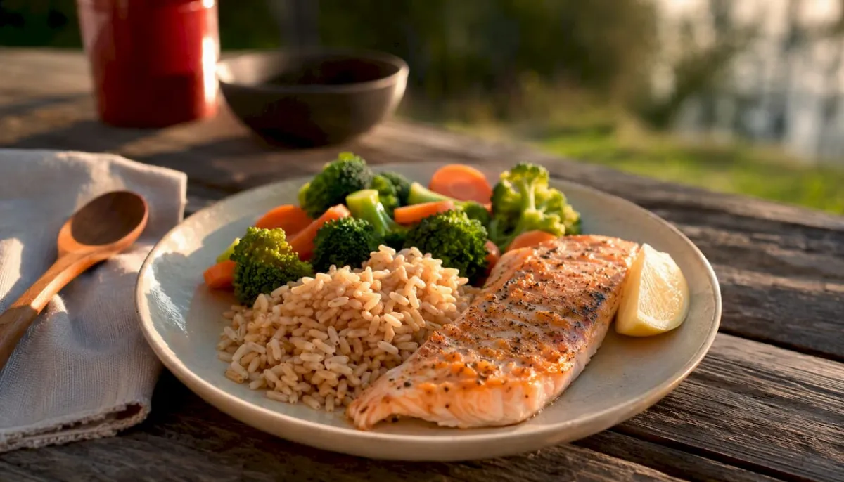 Plated balanced DASH diet meal close-up