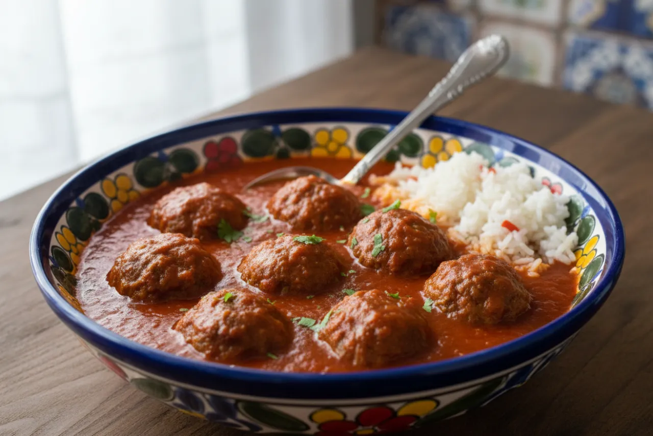 Albondigas en Chipotle — Mexican recipe, finished and plated
