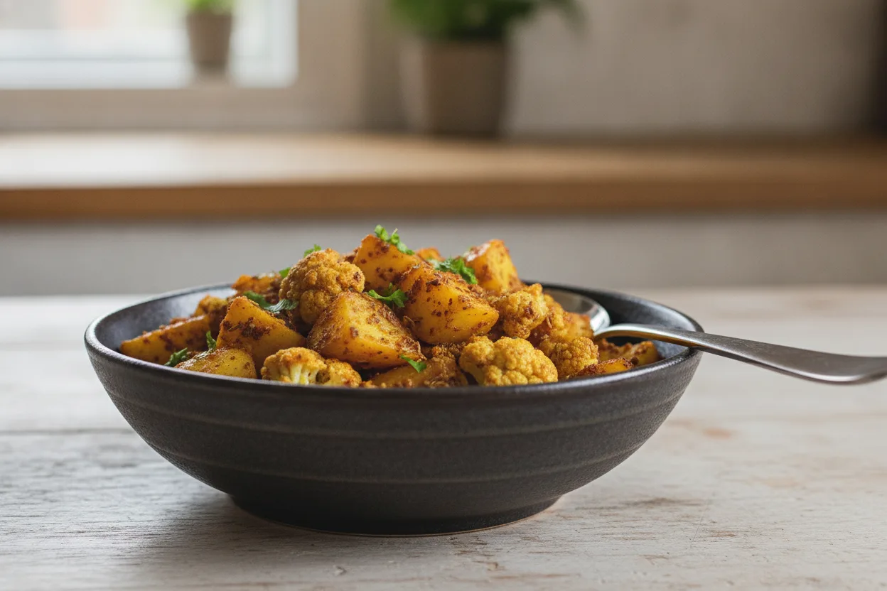 Aloo Gobi — a low-calorie dinner indian recipe with about 8g of fiber
