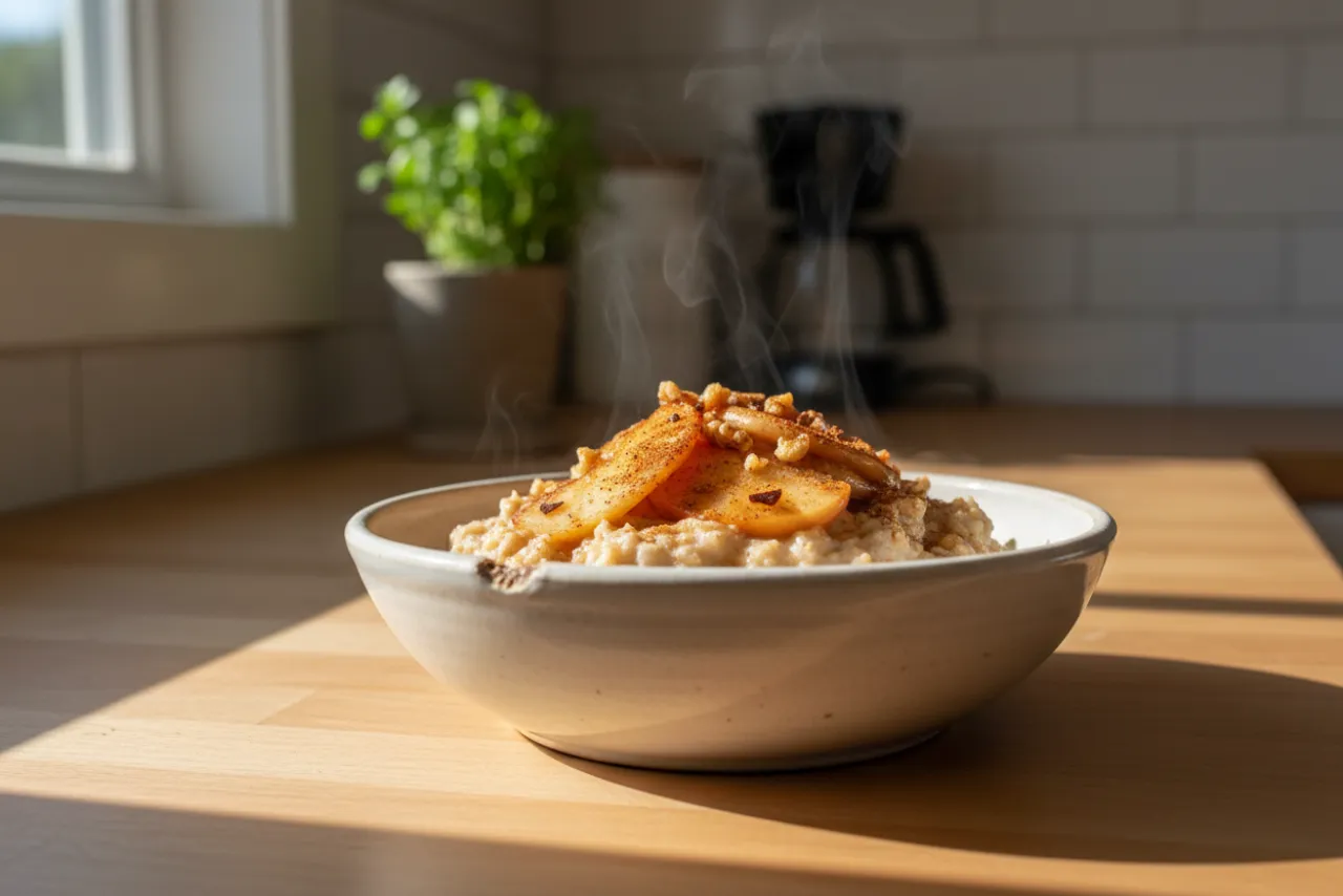 Apple Cinnamon Oatmeal — American recipe, finished and plated