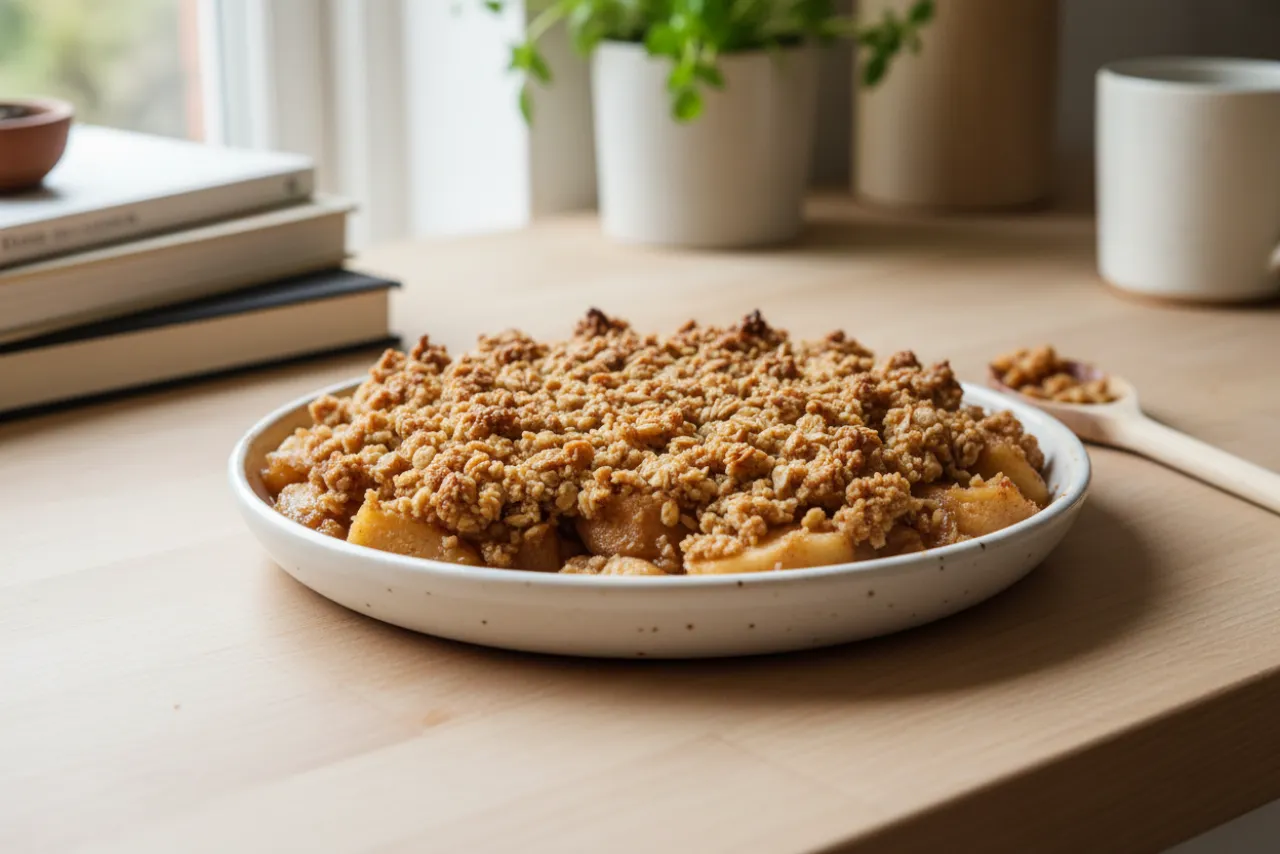 Apple Crumble — British recipe, finished and plated
