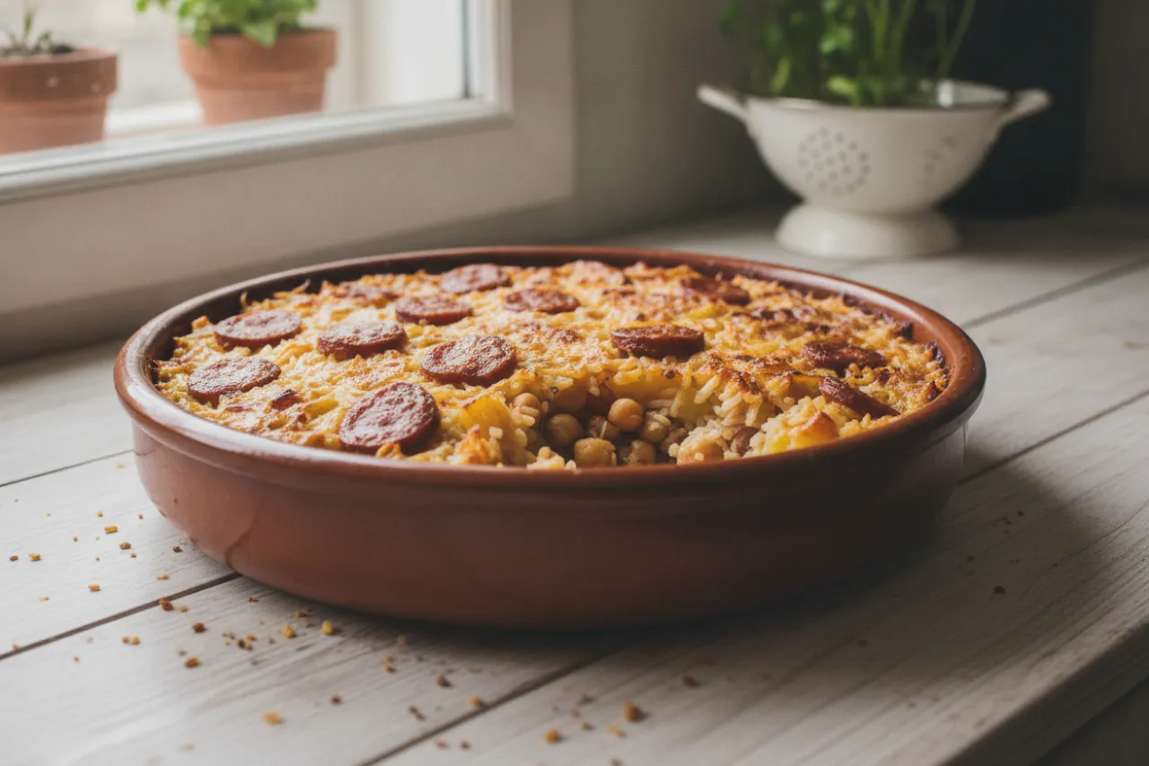 Arroz al Horno — a Mediterranean diet spanish recipe with about 15g of fiber