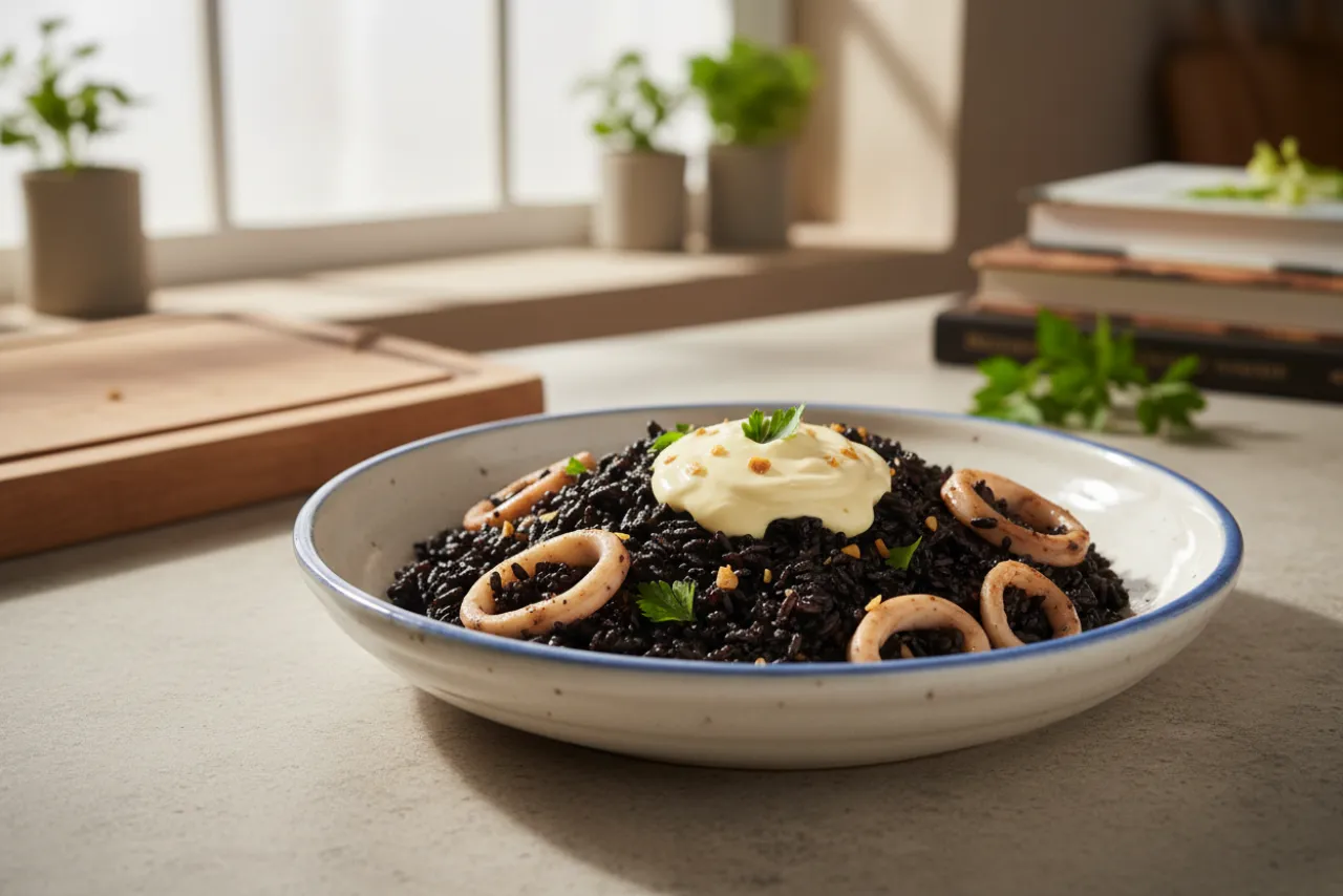 Arroz Negro — a Mediterranean dinner spanish recipe with about 6g of fiber