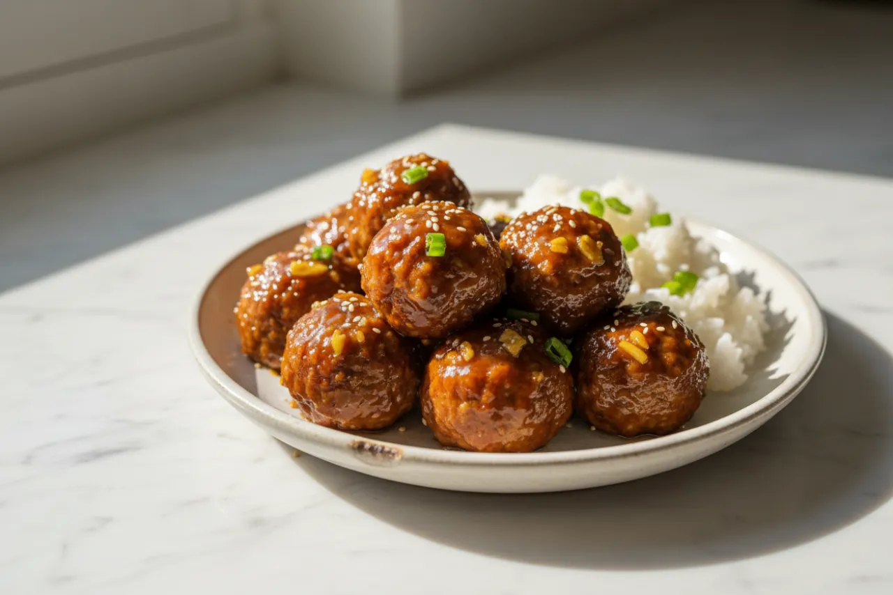 Sticky Glazed Meatballs — a high-protein lunch chinese recipe with about 1g of fiber