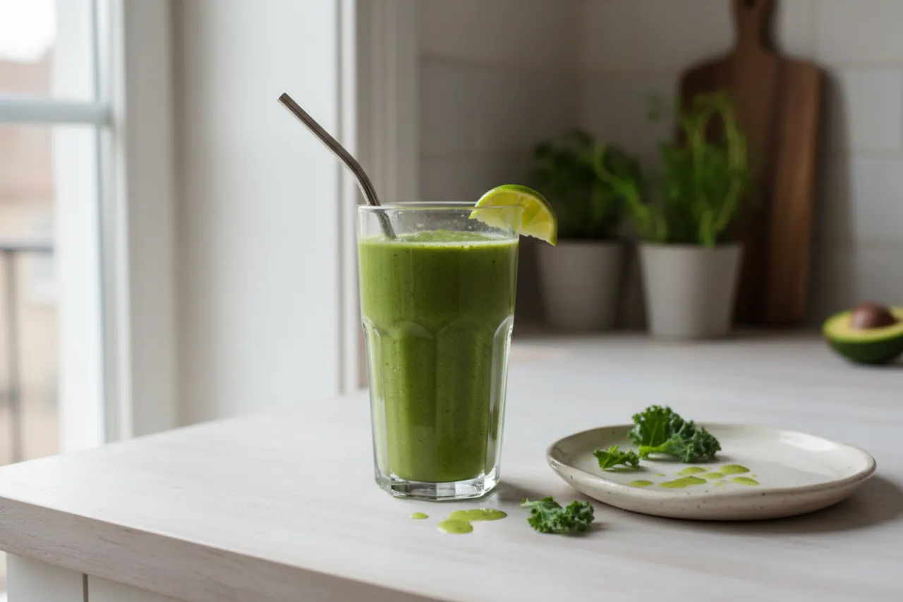 Avocado-Kale Smoothie — American recipe, finished and plated