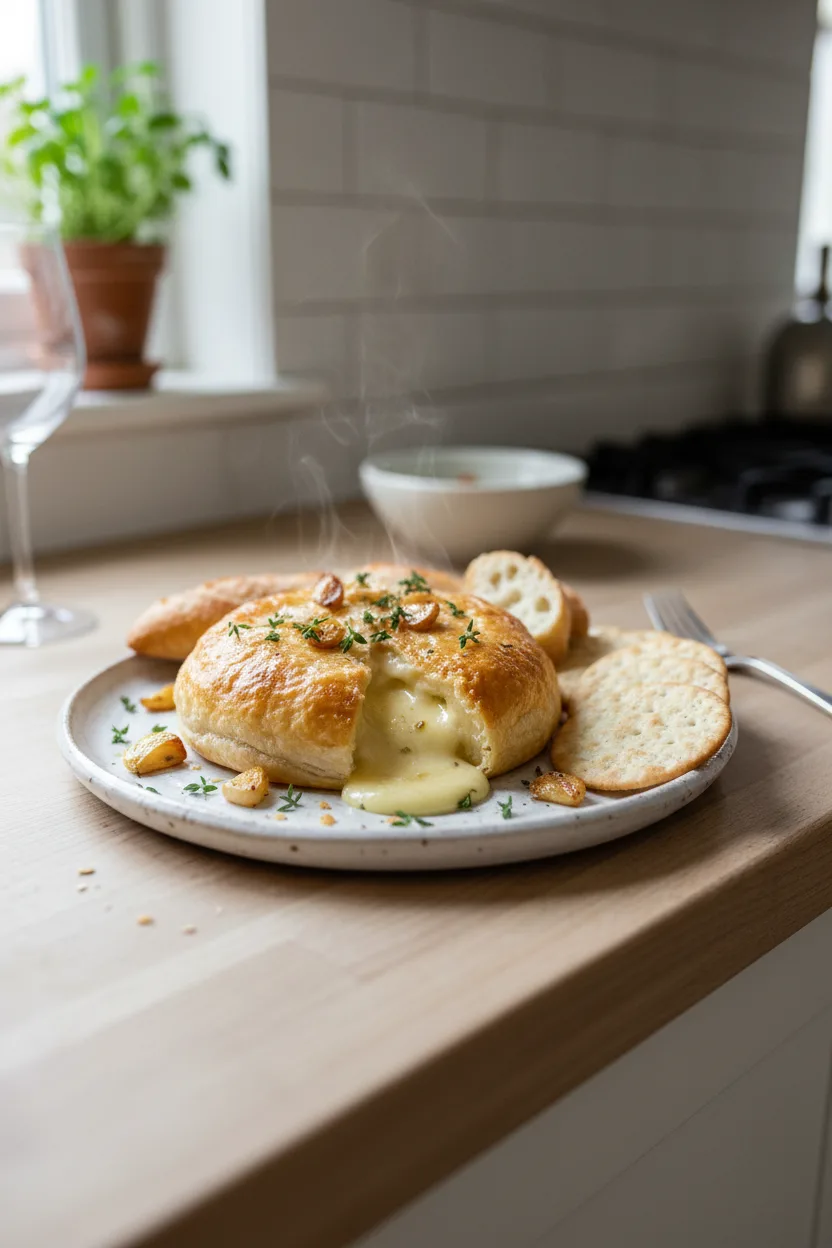 Baked Brie — French recipe, finished and plated