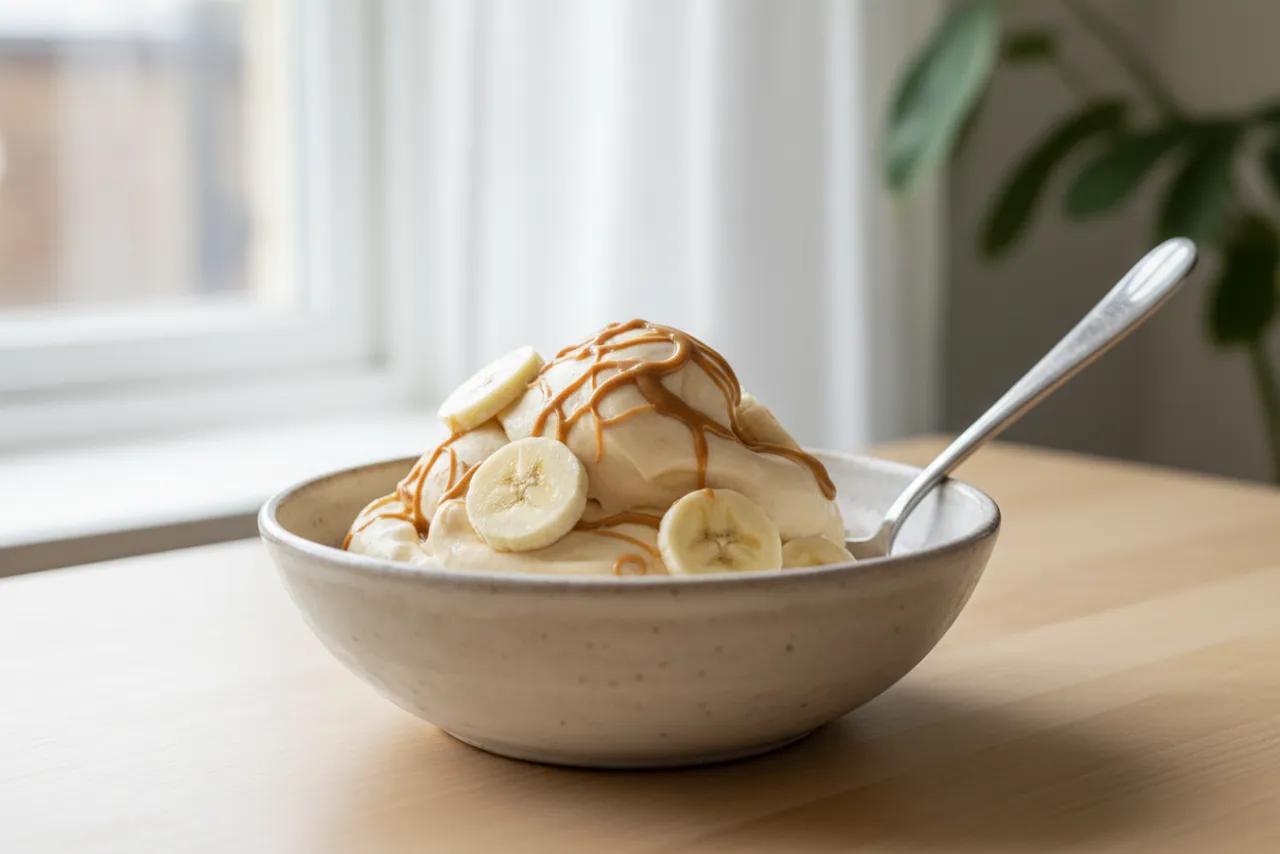 Banana Nice Cream — American recipe, finished and plated
