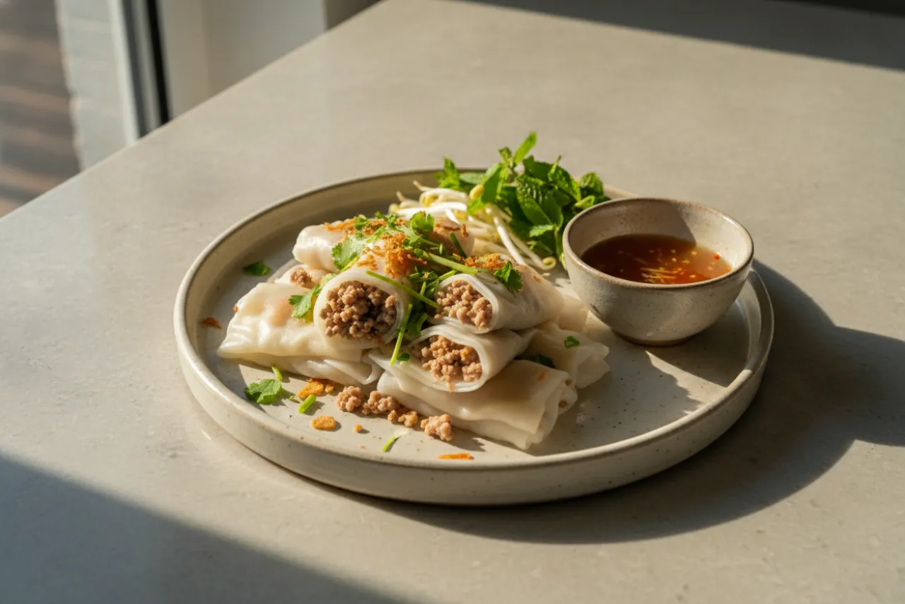 Quick Banh Cuon — Vietnamese recipe, finished and plated