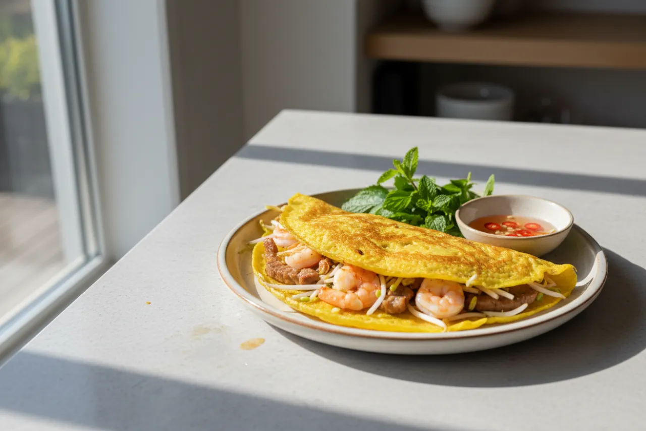 Banh Xeo — Vietnamese recipe, finished and plated