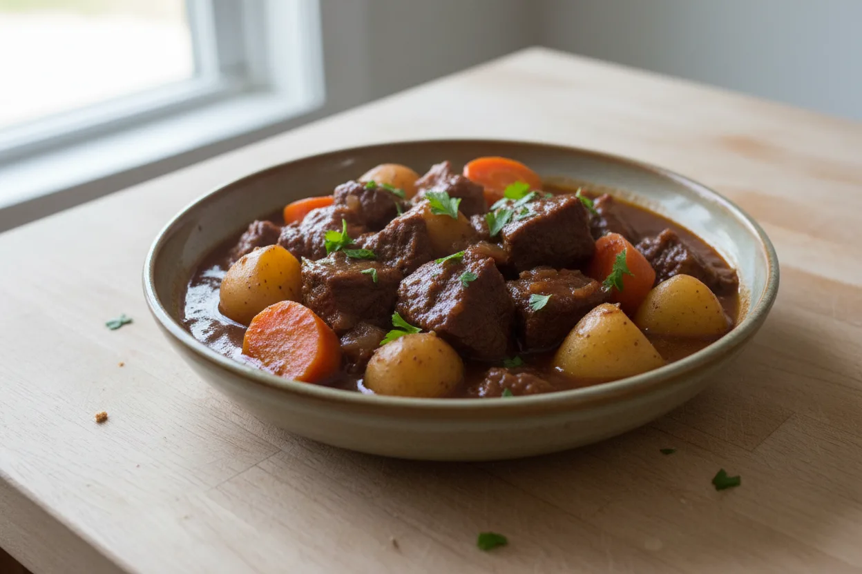 Beef Stew with Red Wine Vinegar — a one-pot american recipe with about 7g of fiber