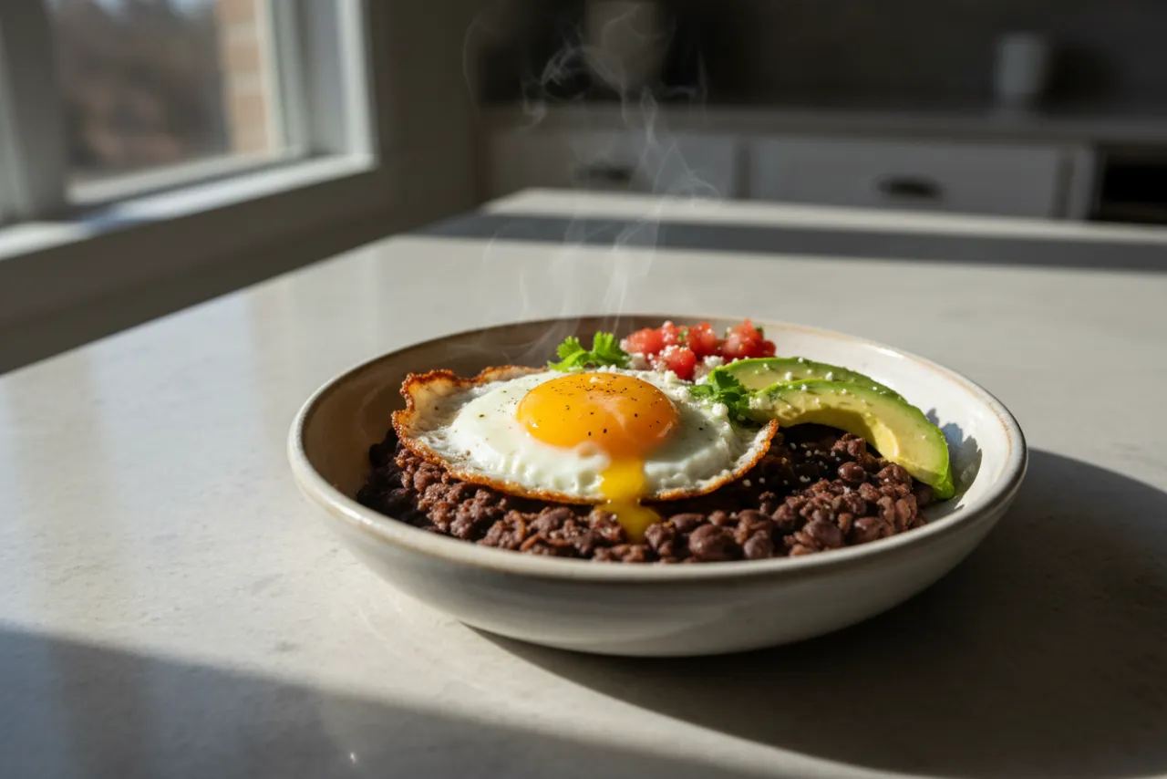 Black Bean Breakfast Bowl — a high-fiber salad mexican recipe with about 27g of fiber