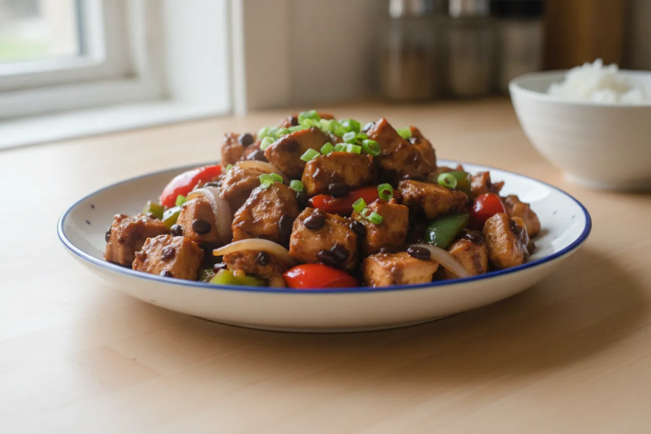 Black Bean Chicken — a high-protein dinner chinese recipe with about 3g of fiber