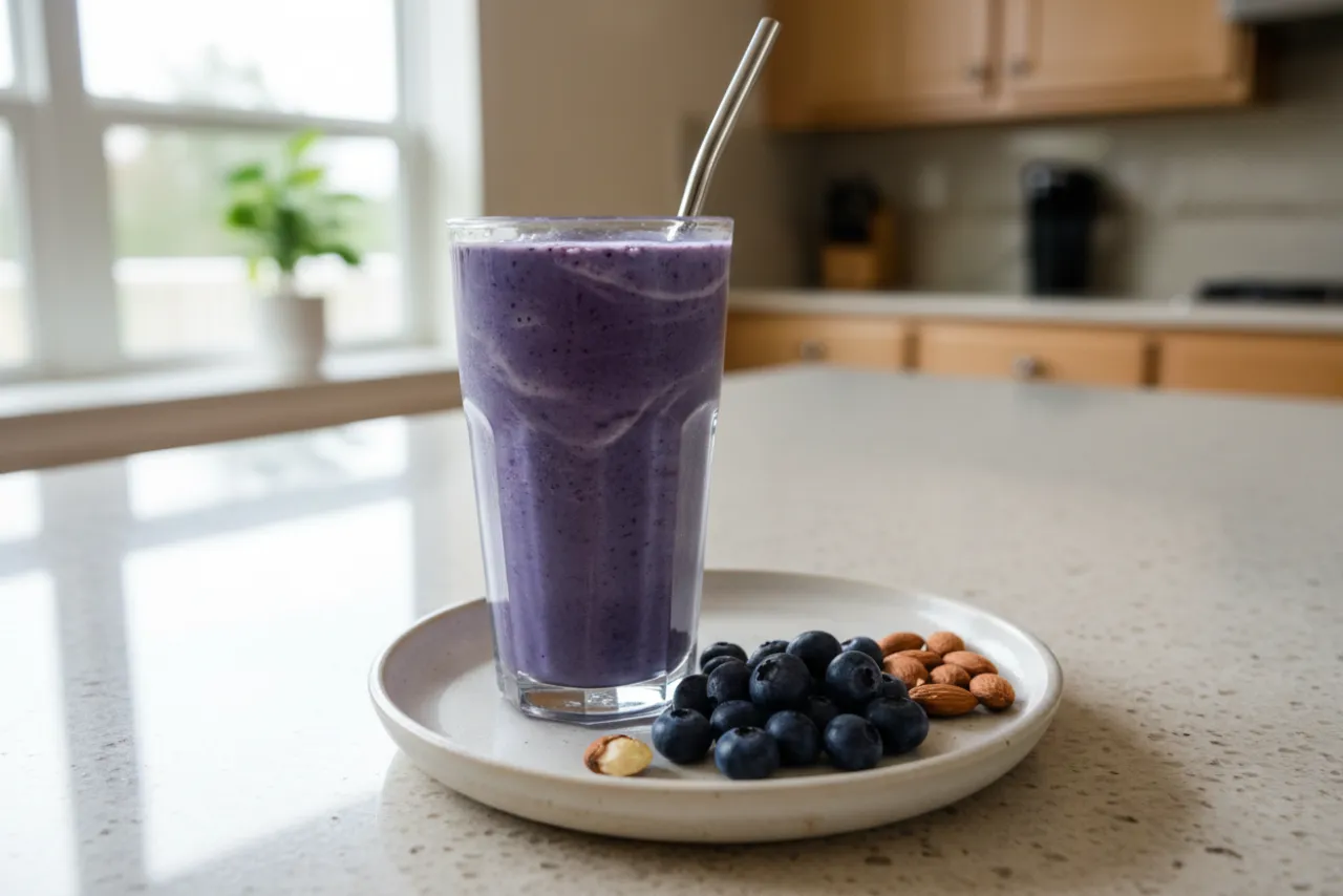 Blueberry Almond Smoothie — American recipe, finished and plated