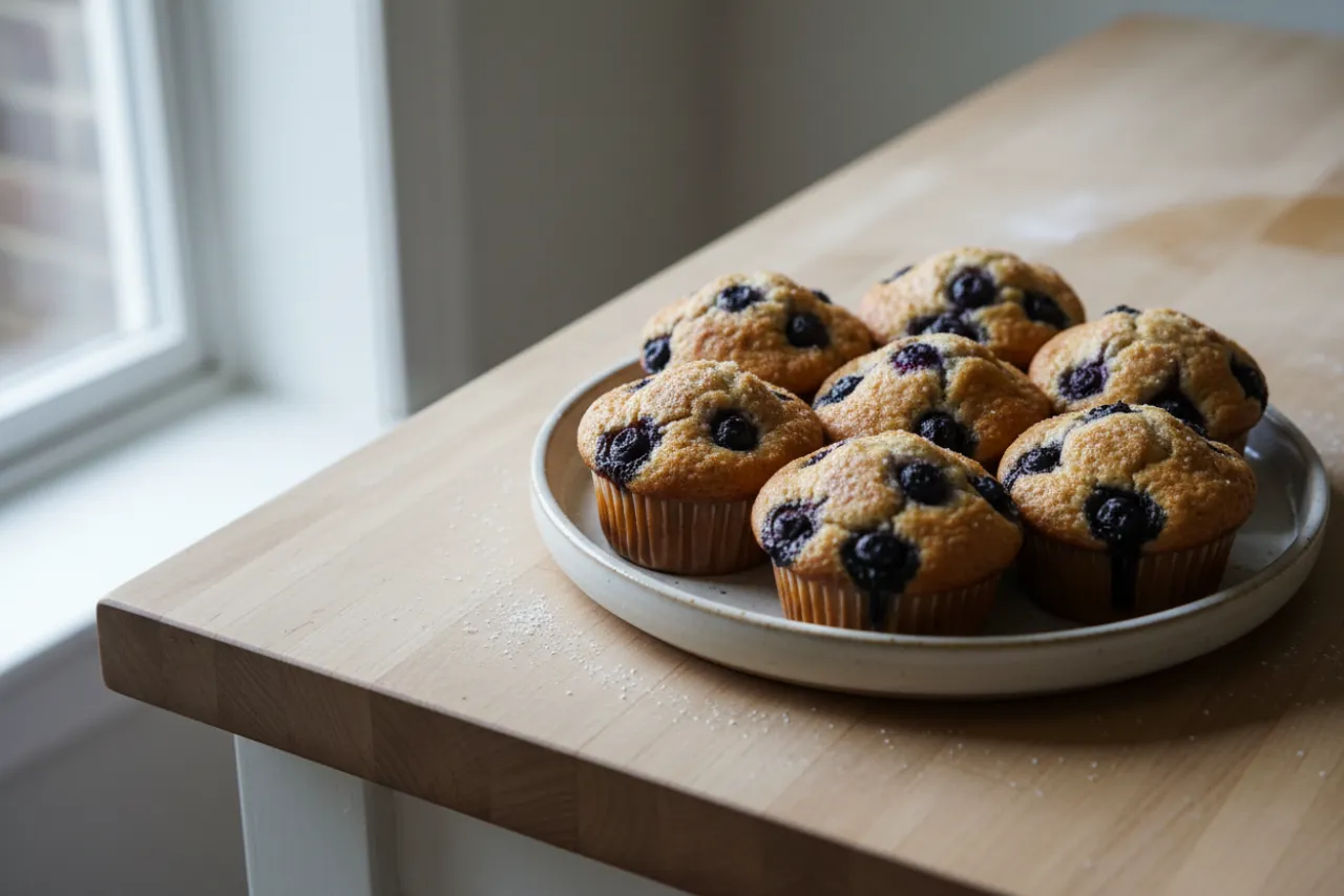 Blueberry Muffins — American recipe, finished and plated