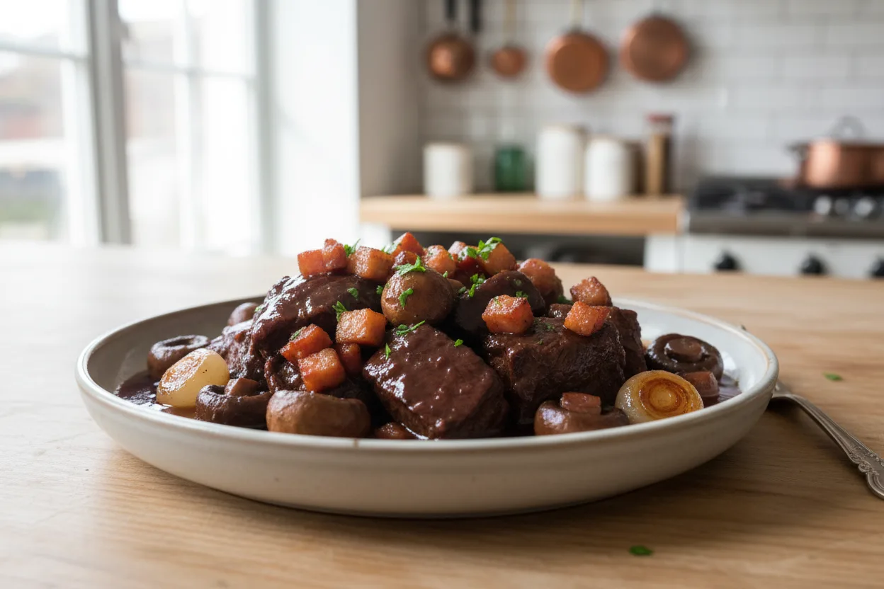 Boeuf Bourguignon — a high-protein muscle-building french recipe with about 4g of fiber