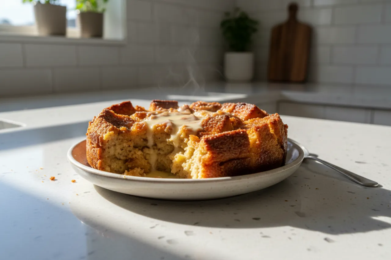 Bread Pudding — American recipe, finished and plated