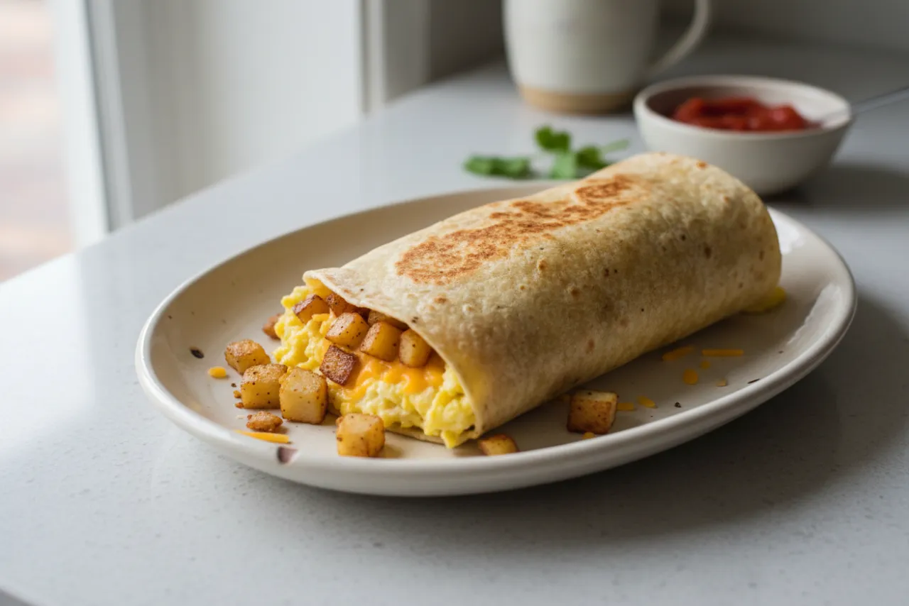 Breakfast Burrito — a high-protein vegetarian mexican recipe with about 4g of fiber