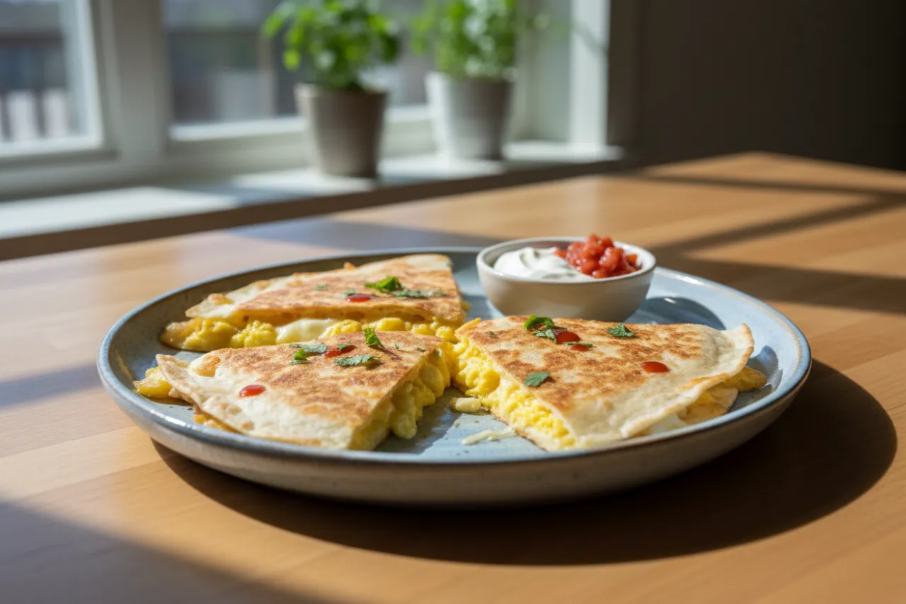 Breakfast Quesadilla — a high-protein vegetarian mexican recipe with about 2g of fiber