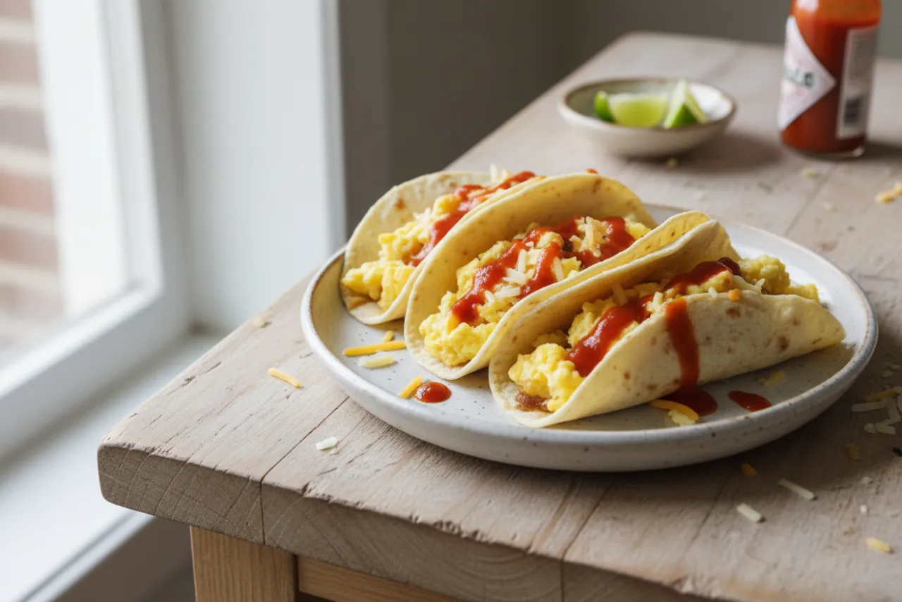 Breakfast Tacos — a high-protein vegetarian mexican recipe with about 5g of fiber