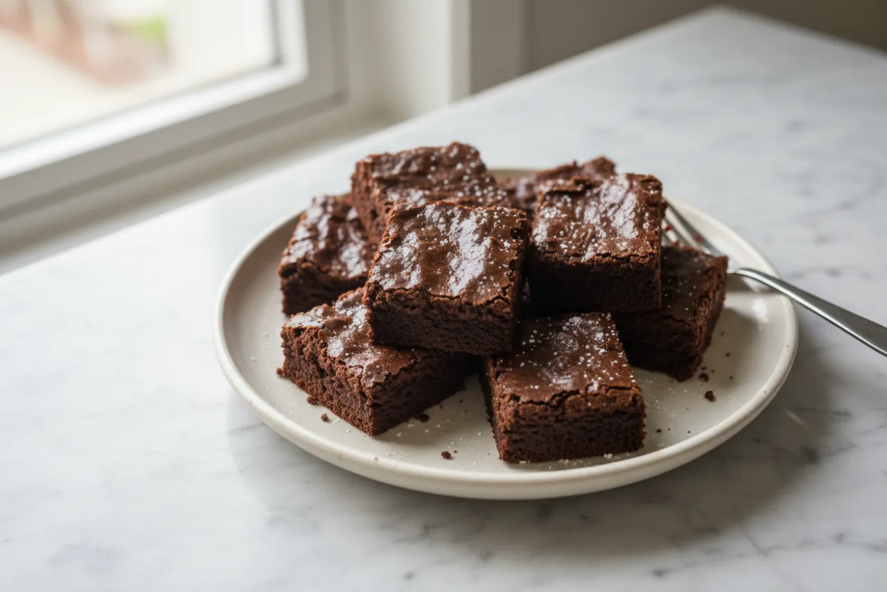Fudgy Brownies — American recipe, finished and plated