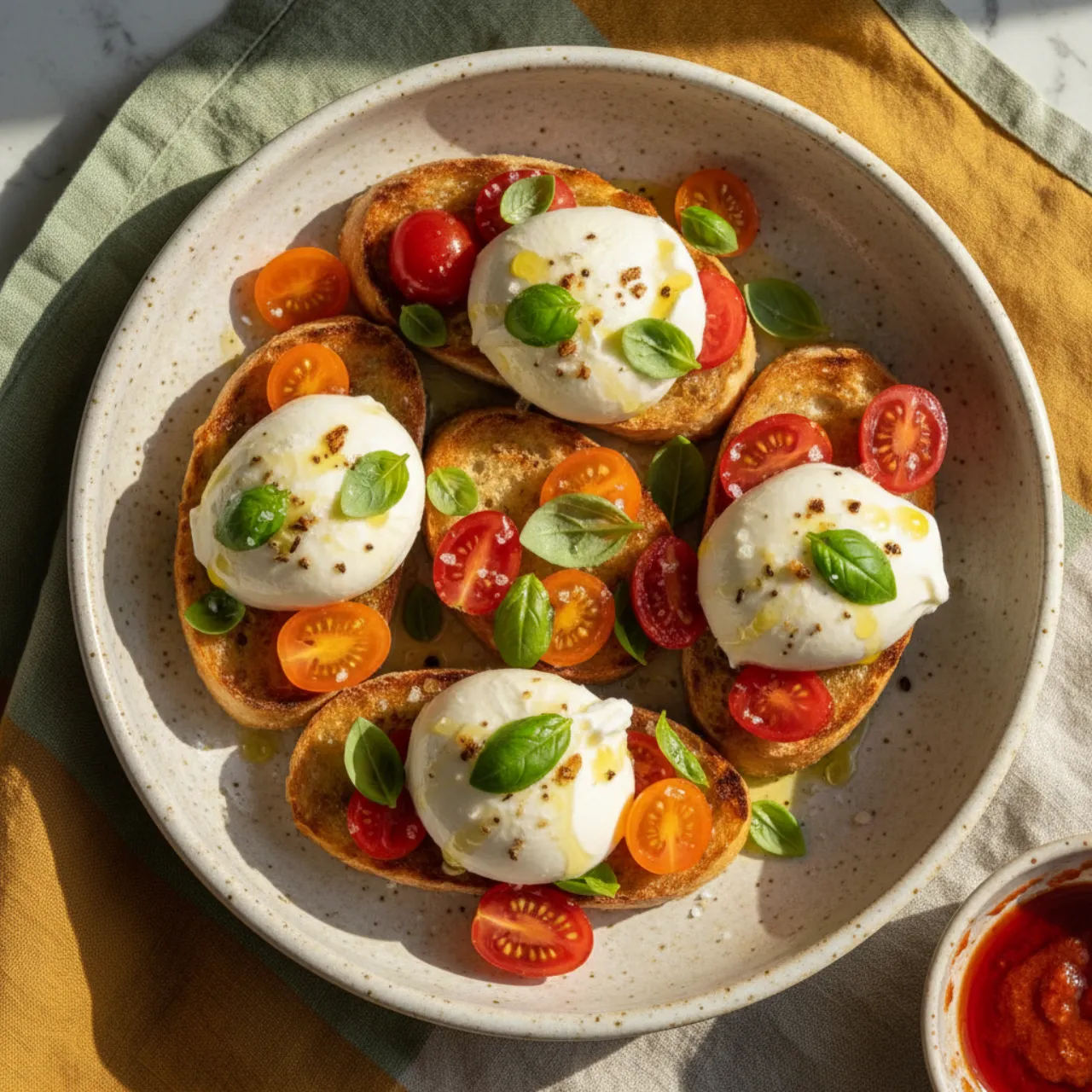 Burrata Bruschetta — a healthy Italian italian recipe with about 3g of fiber