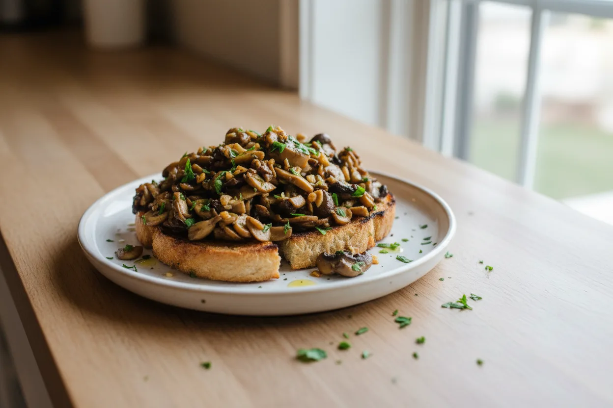 Bruschetta ai Funghi — Italian recipe, finished and plated