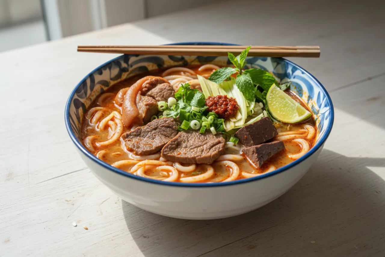 Bun Bo Hue — Vietnamese recipe, finished and plated