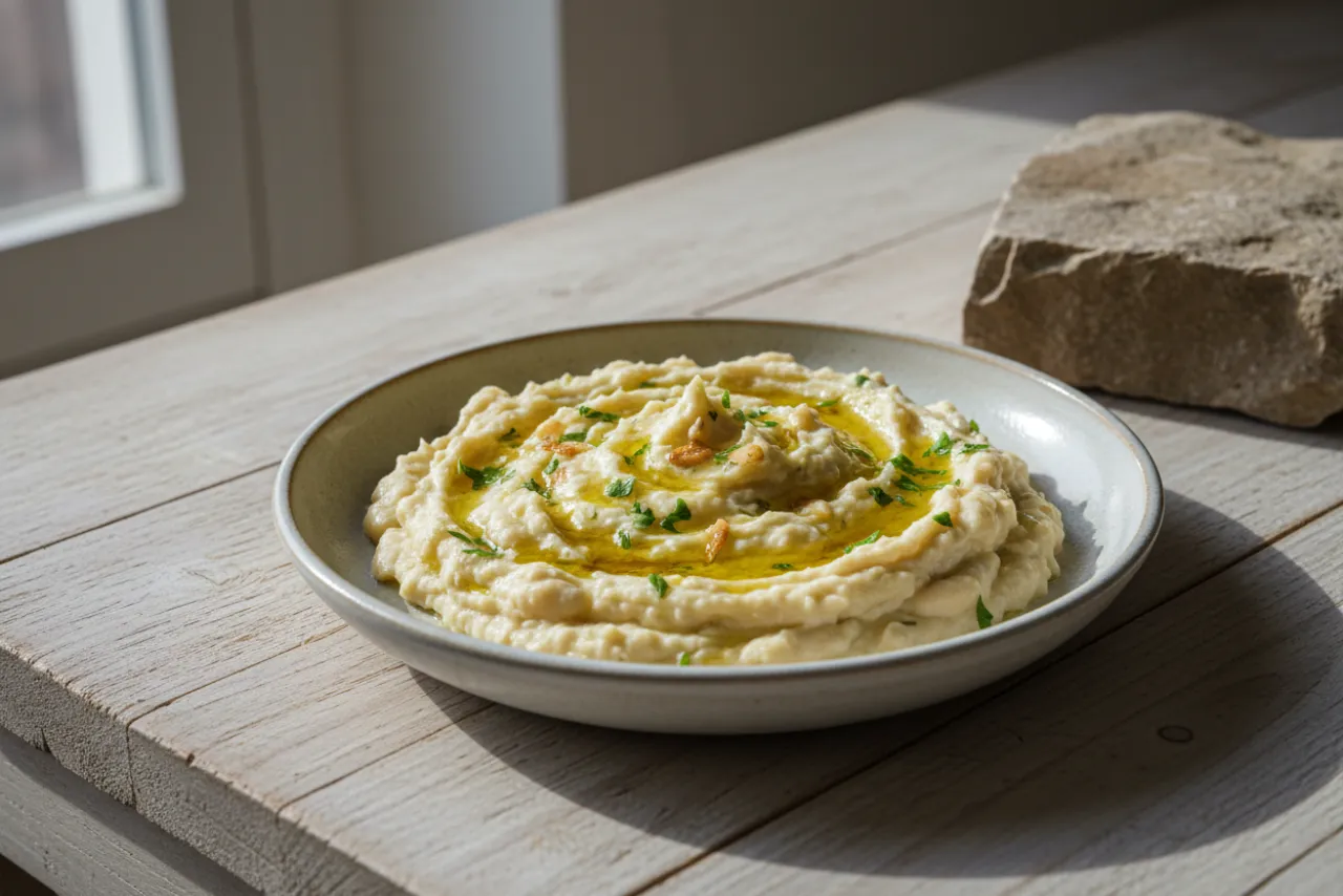 Butter Bean Mash — Mediterranean recipe, finished and plated