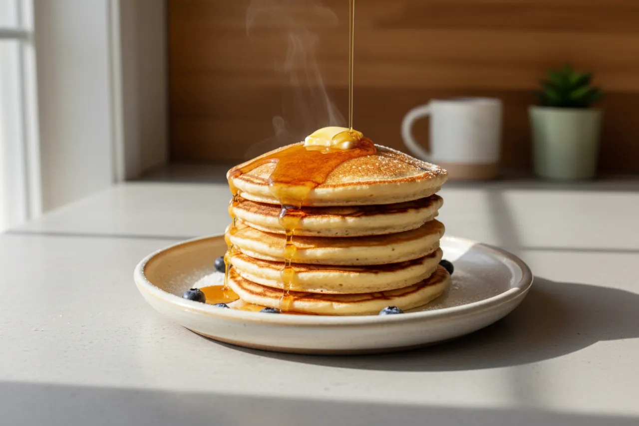 Buttermilk Pancakes — American recipe, finished and plated