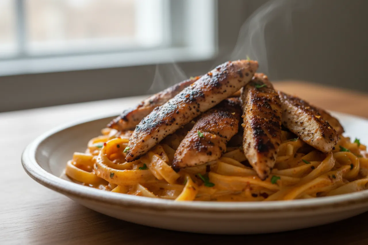 Cajun Chicken Pasta — a cheap healthy american recipe with about 4g of fiber