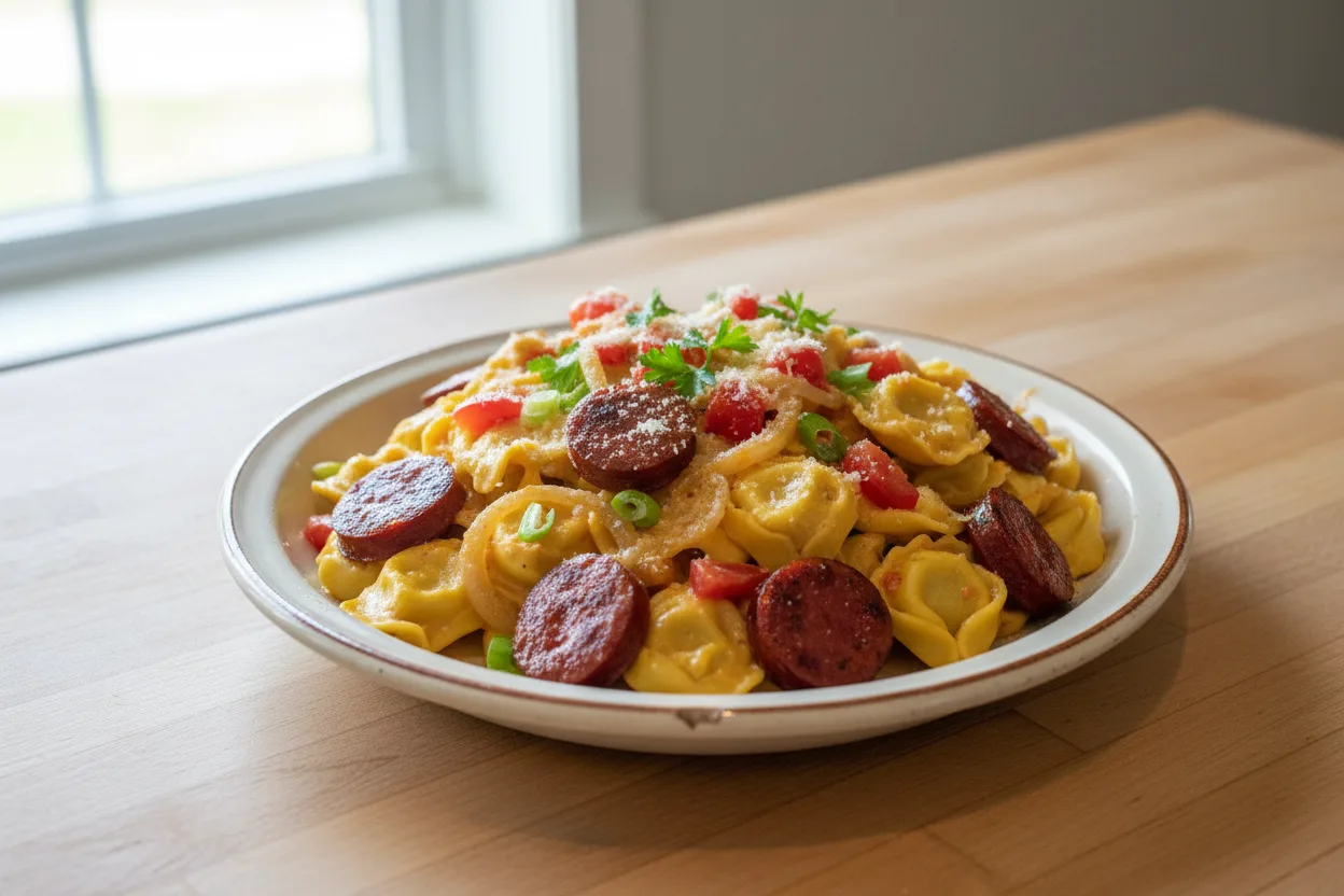 Cajun Sausage Tortellini — American recipe, finished and plated