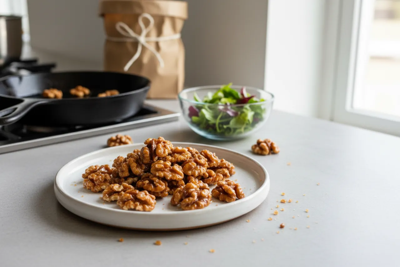 Candied Walnuts — American recipe, finished and plated