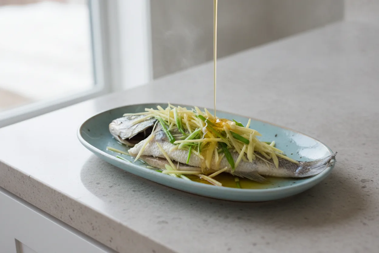 Cantonese Steamed Whole Fish — a high-protein low-calorie chinese recipe with about 1g of fiber
