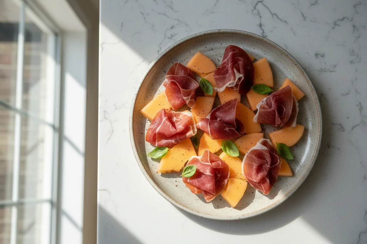 Prosciutto e Melone — a low-calorie dinner italian recipe with about 1g of fiber