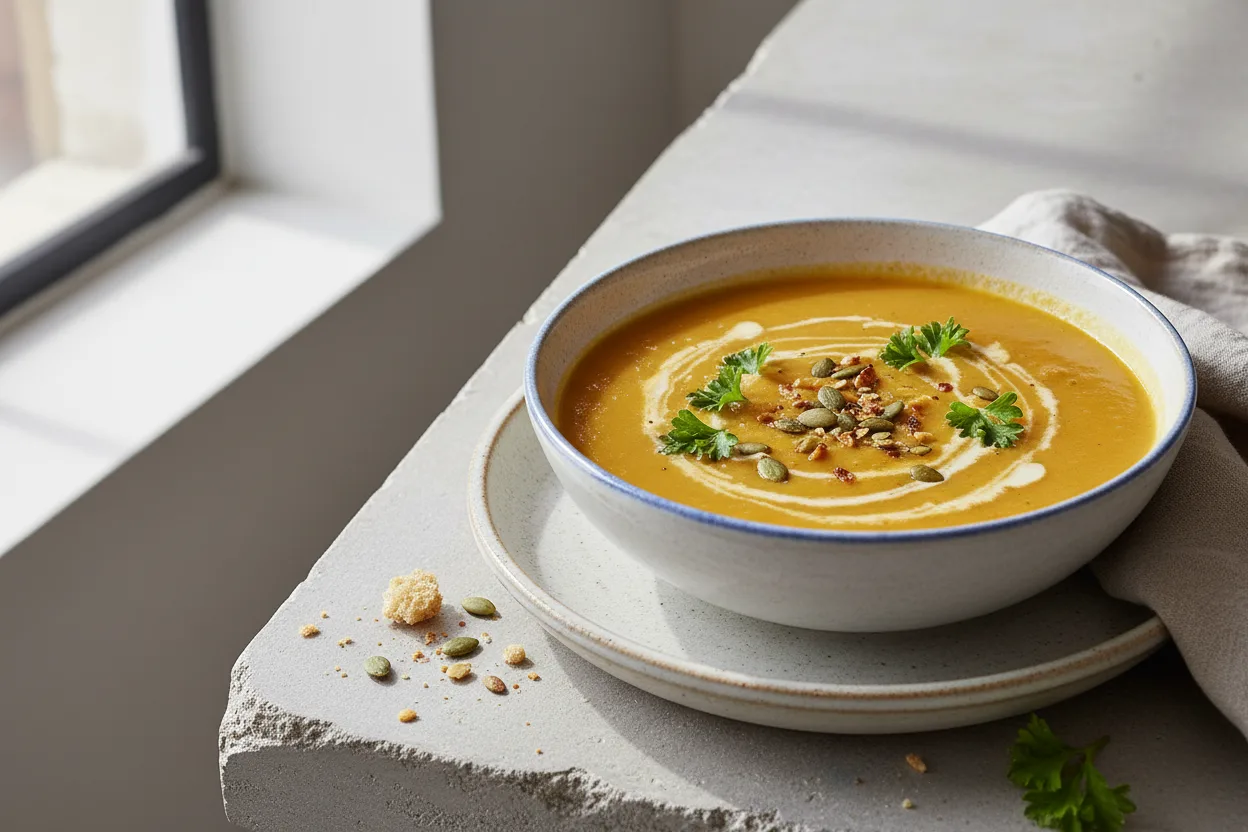 Veloute de Carotte au Gingembre — French recipe, finished and plated