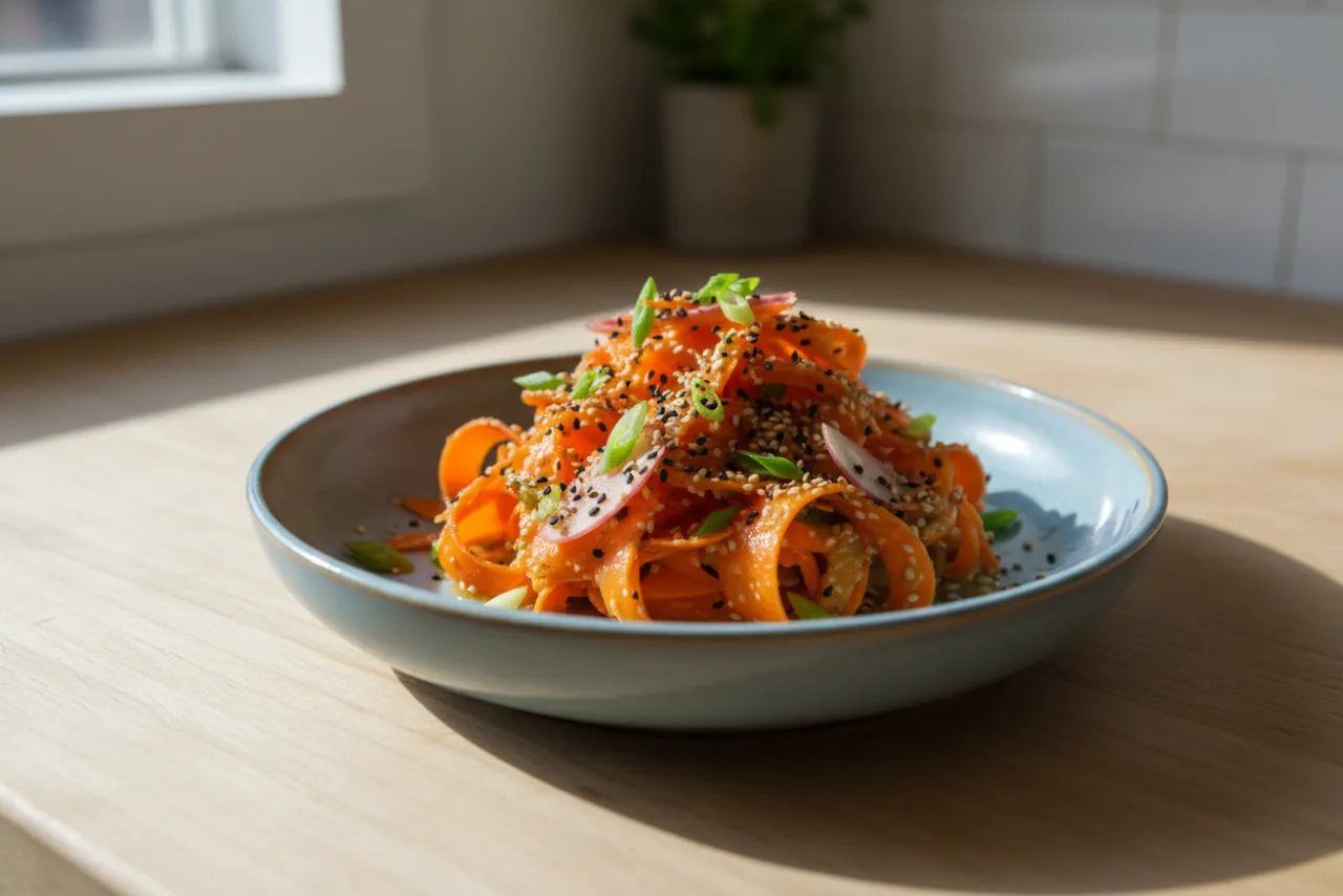 Carrot Sesame Salad — Japanese recipe, finished and plated