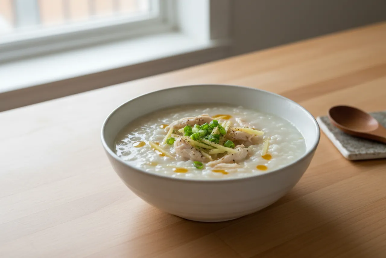 Chicken Congee — a high-protein breakfast chinese recipe with about 2g of fiber