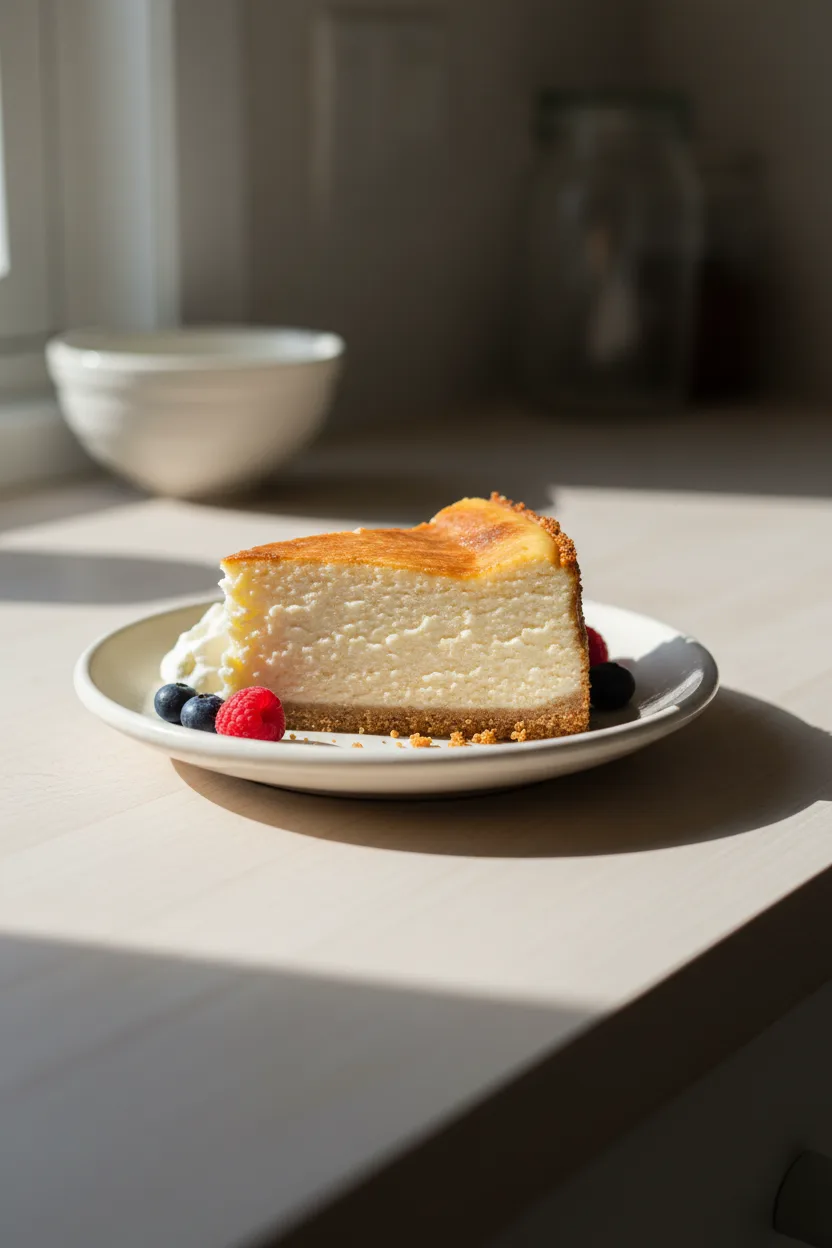 New York Cheesecake — American recipe, finished and plated