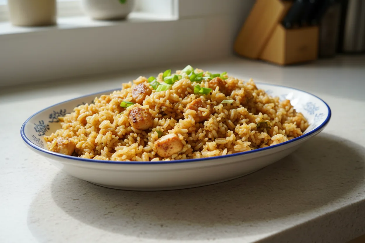 Chicken Fried Rice — a cheap healthy chinese recipe with about 1g of fiber