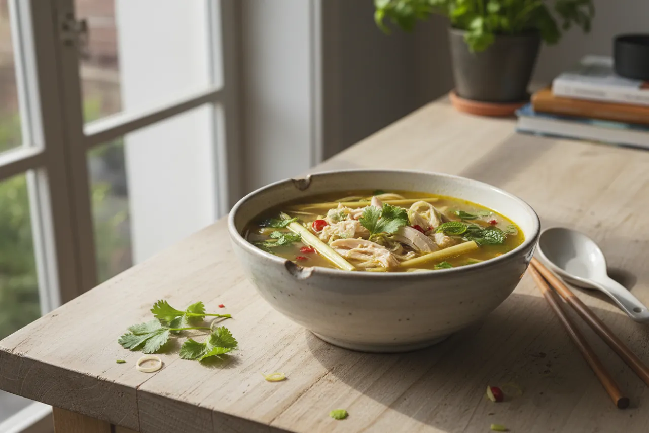 Lemongrass Chicken Broth — a high-protein soup thai recipe with about 1g of fiber