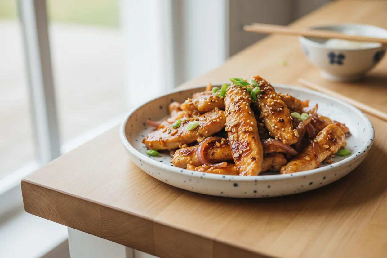 Ginger Soy Chicken Stir-Fry — a high-protein tofu chinese recipe with about 2g of fiber
