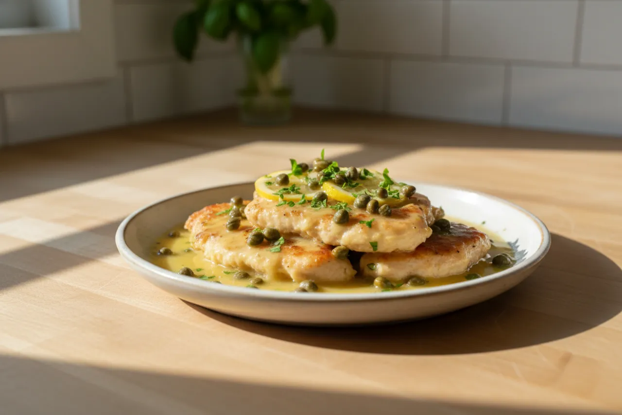 Chicken Piccata — a high-protein chicken italian-american recipe with about 2g of fiber