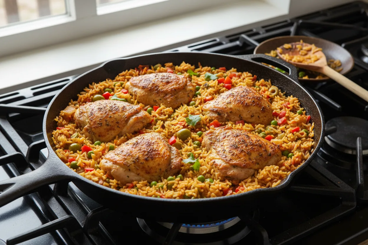 Arroz con Pollo — a high-protein dinner spanish recipe with about 3g of fiber