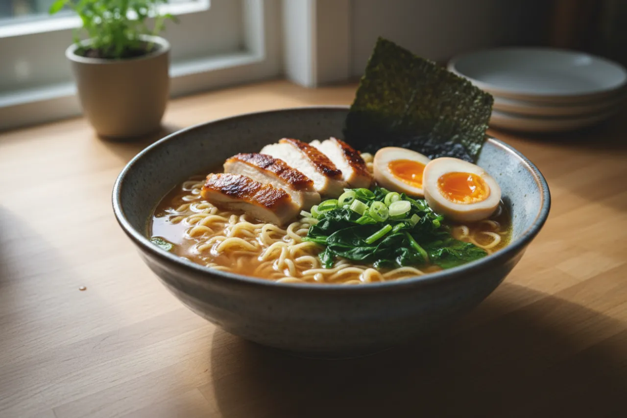 Chicken Shoyu Ramen — Japanese recipe, finished and plated