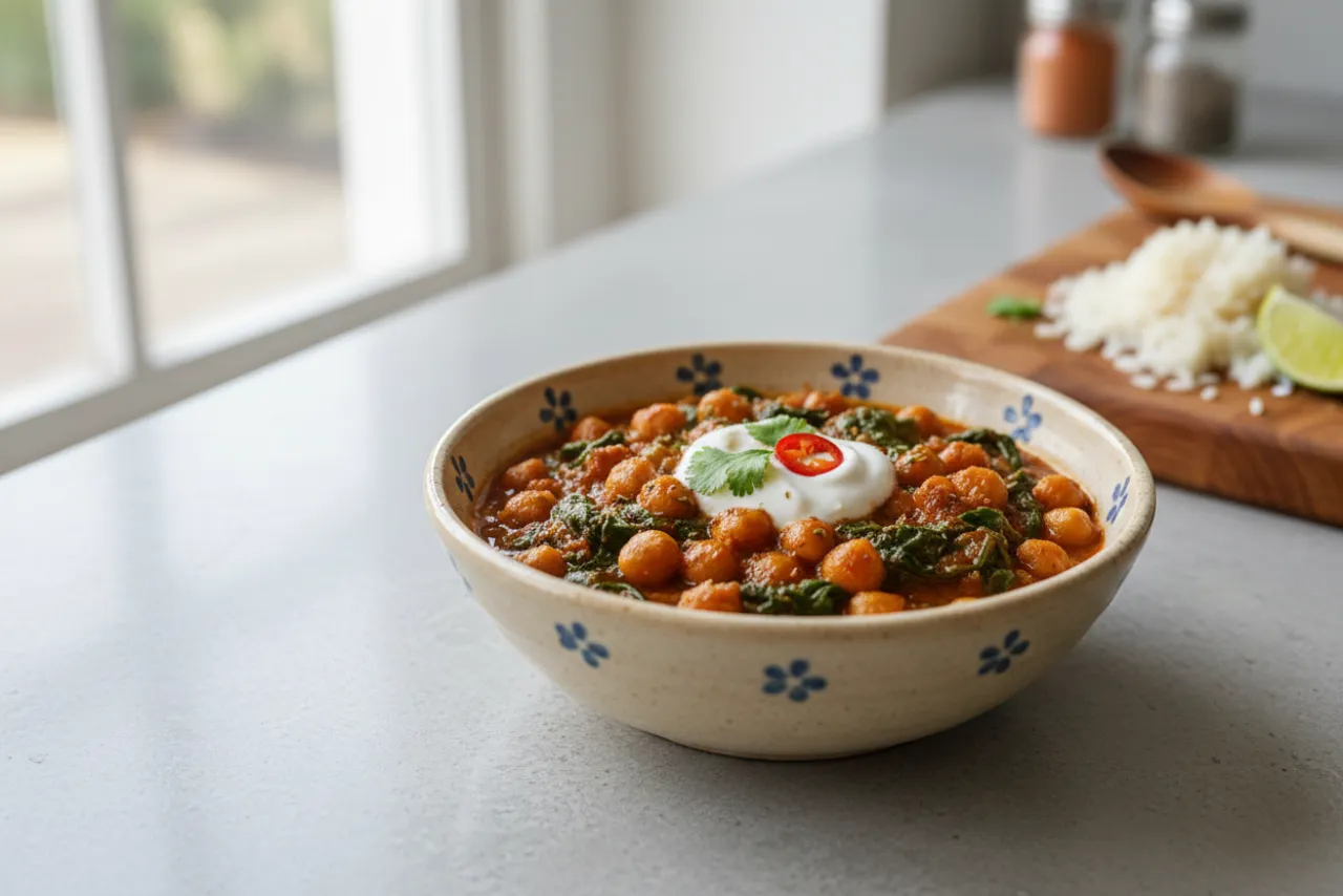 Chickpea & Spinach Curry — a high-fiber dinner indian recipe with about 18g of fiber