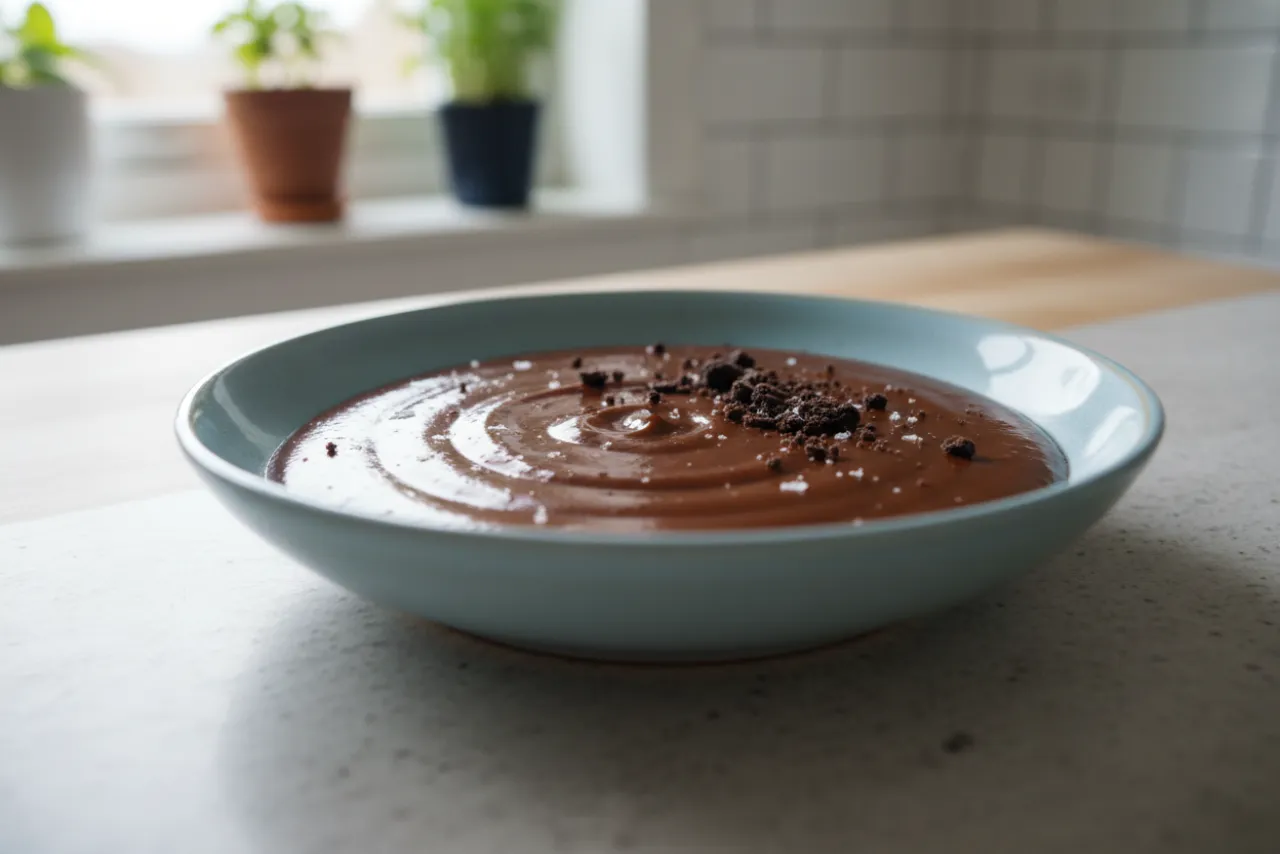 Stovetop Chocolate Pudding — American recipe, finished and plated